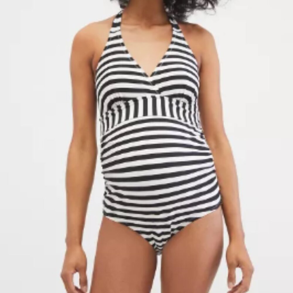 Maternity Swimsuit  - Beach Bump Striped Halter One Piece